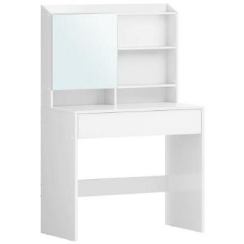 Coiffeuse Moderne avec Miroir, Tiroir et Étagères Ajustables, Blanc, 70x40x136 cm