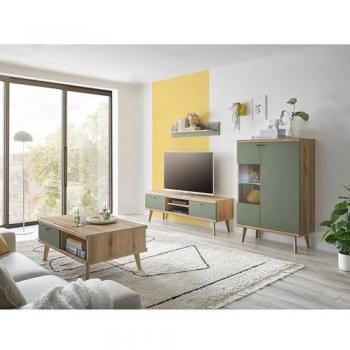 Eiche AVEZZANO-61 Wohnzimmer-Set 4-teilig inkl. Couchtisch und Beleuchtung