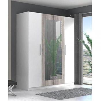 Armoire Finlandek Siisti en Bois Aggloméré Effet Chêne Sable et Blanc 180 cm