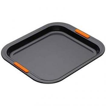 Le Creuset Bandeja antiadherente rectangular honda, 31 x 28 cm, Libre de PFOA, Resistente a ácidos, Revestimiento de acero al carbono, Gris/Naranja