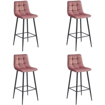 Tabouret Arceto – Couleur Rose Foncé, Pieds Noirs, Pack de 4