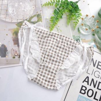 Ropa interior de algodón Lolita para mujer, bragas con encaje y lazo