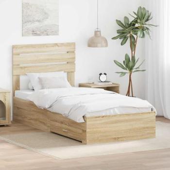 Estructura de Cama con Cajón 75x190 cm en Roble Sonoma