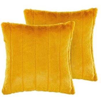 Set di 2 cuscini decorativi gialli in poliestere 45 x 45 cm con cerniera in rilievo effetto peloso per soggiorno e camera da letto