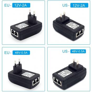 Adaptador Power over Ethernet RJ45 con Inyector DC48V 12V 0.5A