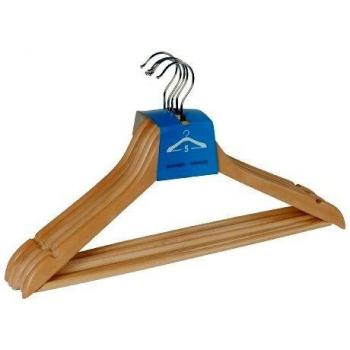 WENKO 5er Set Kleiderbügel Natur Holz