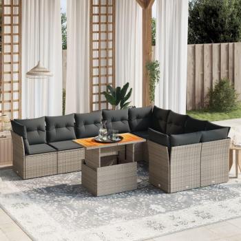 10 Piece Grey Rattan Garden Sofa Set with Cushions