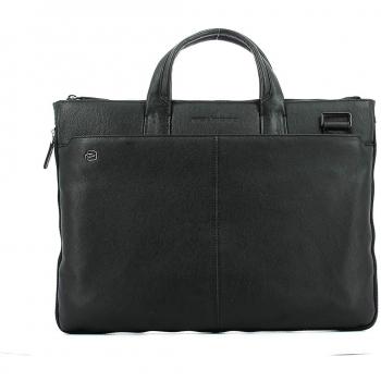 Piquadro Black Square Leather Laptop Briefcase 42 cm