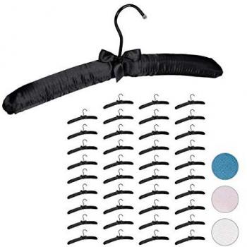 40 x Kleiderbügel aus Satin, weich gepolstert, 360° drehbarer Haken, 38 cm, schwarz