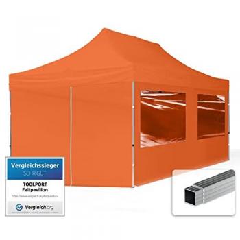 3x6 m carpa plegable, economy aluminio 32mm, 4 laterales con ventanas panorámicas, naranja