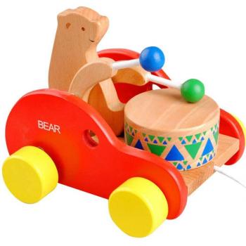 Wooden Pull-Along Bear Drum Toy