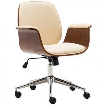 Faux Leather and Wood Cream Office Chair