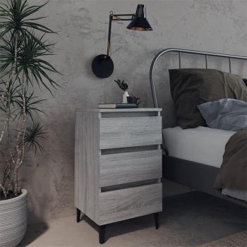 Set di 2 Comodini Grigio Sonoma con Gambe in Metallo 40x35x69 cm