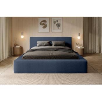 Lit coffre VELORA – 140x200 cm – Bleu Acier – Tissu Velours – Rangement Sous le Lit