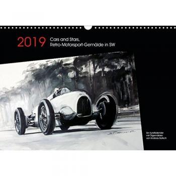 Cars and Stars, Retro-Motorsport-Gemälde in SW