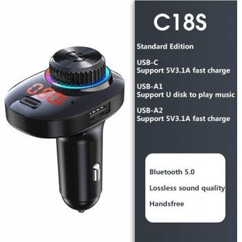 Adaptador Bluetooth para coche, cargador rápido 20W QC 3.0, transmisor FM MP3