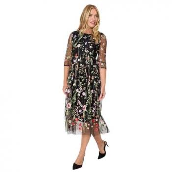 Izabel London Black Embroidered Mesh Midi Dress for Women – Size 10