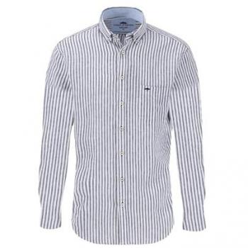 Long Sleeve Classic Linen Stripe Shirt – Navy L – Fynch Hatton
