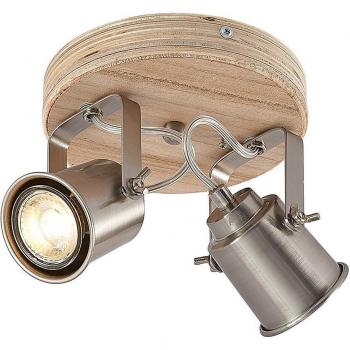 Lindby Mikadi Brown Wooden Two-Bulb Ceiling Light with GU10 Fittings