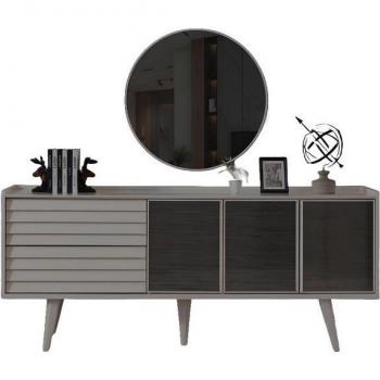 Modernes 2tlg. Set: Sideboard und runder Spiegel in Weiß