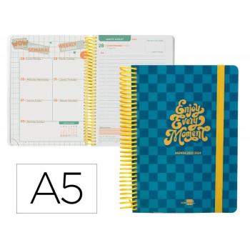 Agenda escolar Liderpapel curso 2023-2024 A5 Bilingüe día página espiral polipropileno azul