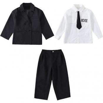 Conjunto de traje informal para niña, blazer, camisa y pantalones, 3 piezas, chaqueta negra para 10-13 años
