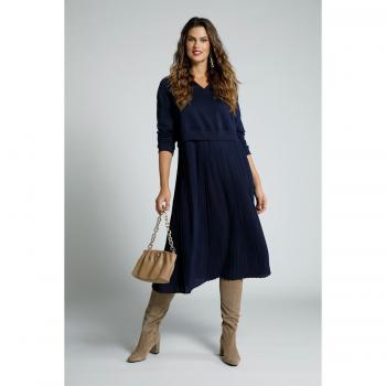 Abito lungo oversize con top a felpa e gonna plissettata, Donna, Blu, Taglia: 56/58, Poliestere/Cotone