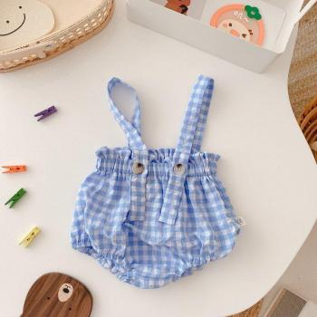 2022 Kid’s Sling‑Pants Overalls – Blue/White Plaid & Pink