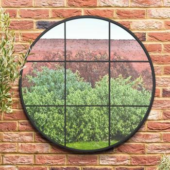 39 Black Metal Frame Round Garden Mirror