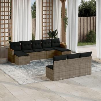 Mobilier d'extérieur 10 pièces avec coussins gris résine tressée