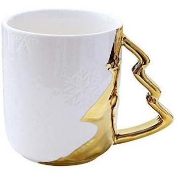 Classic White Porcelain Mug with Gold Accents – 380 ml