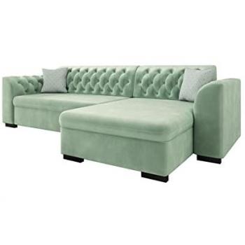 Sofá rinconero Chesterfield Comfivo 252 con Función de Descanso y Caja de Ropa de Cama, 275x154x82cm