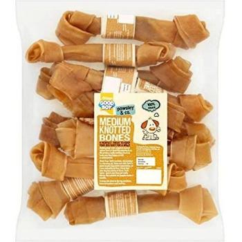 GOODBOY MEDIUM KNOTTED BONE RAWHIDE DOG TREAT LASTING CHEW 200MM PACK OF 10