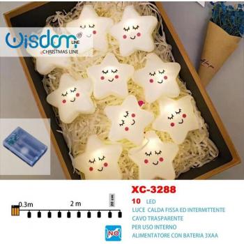 Catena Luminosa a Stelle 10 LED Luce Calda Fissa e Intermittente Xc-3288