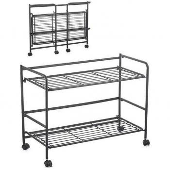STARLEY-Estantería Confortime Blanco,Negro Hierro Plegable Con Ruedas (67 X 30 X 44,8 Cm)