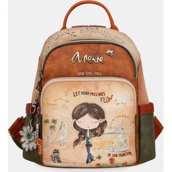 Mochila Anekke Peace & Love Camel con cremallera