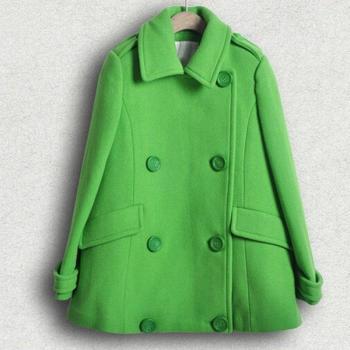 Abrigo casual de lana verde para mujer, con cuello vuelto y doble botonadura, C8111