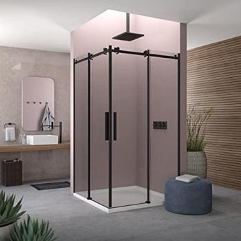 Box doccia angolare 90x90 cm scorrevole in cristallo temperato 8mm altezza 200 cm profilo nero opaco LAPO