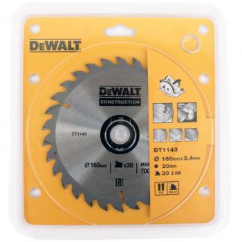Hoja Circular 160 × 20 mm DeWalt DT1143-QZ – 30° ATB +10°