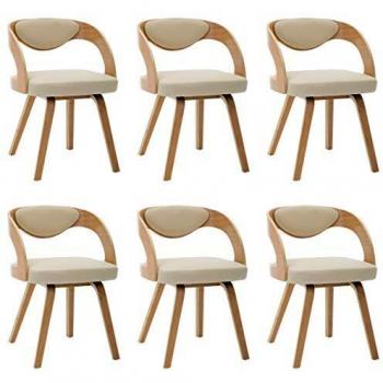 Sillas de cocina 6 piezas madera y cuero sintético crema