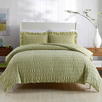 Plain Green Seersucker Duvet Cover
