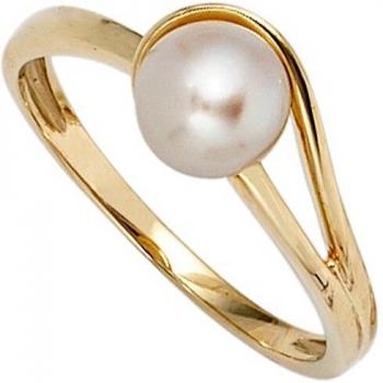 Eleganter Damenring 585 Gold mit Perle Gr. 52