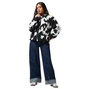 Small Size Cow‑Design Fleece Zip‑Up – Black
