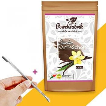 Premium Bourbon‑Vanillestange aus Madagaskar – 5 Stück, 18–20 cm – 1/A – inkl. Rezept und Messgerät