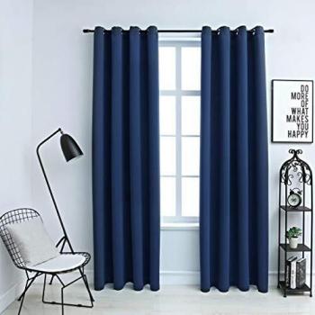 VidaXL Room Darkening Curtains with Metal Rings 2 pcs Blue 140x225 cm