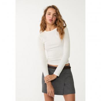 Stradivarius Premium Ribbed Long Sleeve Shirt – Ecru XL