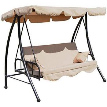Outsunny Beige 3 Seater Patio Swing Chair Hammock Bed with Canopy and Tilt Function