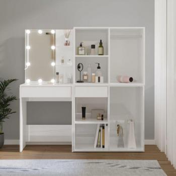 Coiffeuse à LED et armoires blanches en bois d'ingénierie