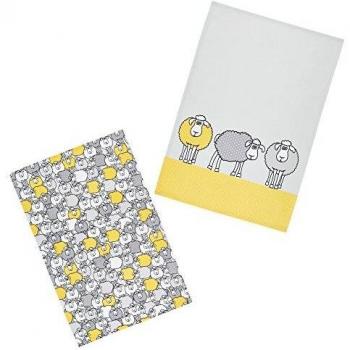 KitchenCraft Yellow Sheep Fabric Tea Towels, Pack of 2
