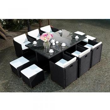Set da Giardino Incassato 10 Posti Resina Intrecciata Nero/Bianco Miami
